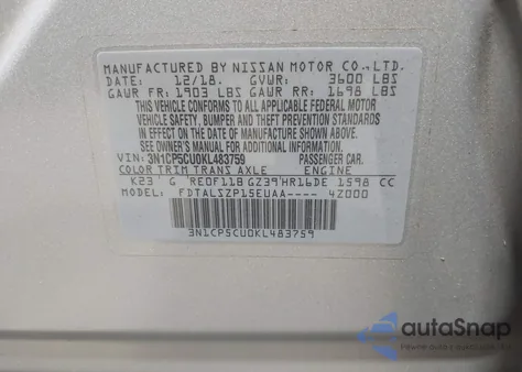 2019 Nissan Kicks Sv z USA, uszkodzony, nr VIN 3N1CP5CU0KL483759